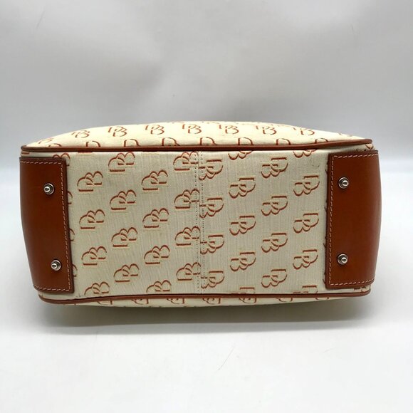 Dooney & Bourke Beige And Brown Signature DB Monogramed Tote Bag - Picture 5 of 11